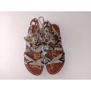 Sam Edelman Women's Gemma Sandal Size 8.5 Black Gray Snakeskin Gladiator Lace Up